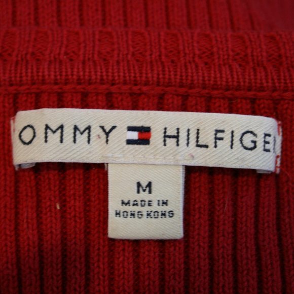 Tommy Hilfiger Ribbed Red Cotton V-Neck Cable Sleeve Pullover Sweater SZ M EUC - Picture 9 of 10